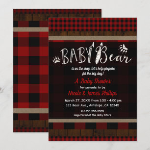 Rustoise ruit rood babybeer baby shower unisex kaart
