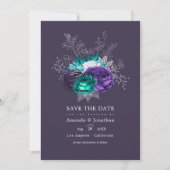 Rustoise Violet en Turquoise Bloemen Bruiloftsfoto Save The Date (Voorkant)