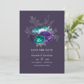 Rustoise Violet en Turquoise Bloemen Bruiloftsfoto Save The Date (Staand voorkant)