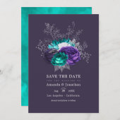 Rustoise Violet en Turquoise Bloemige Trouwfoto Save The Date (Voorkant / Achterkant)