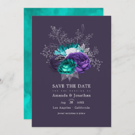 Rustoise Violet en Turquoise Bloemige Trouwfoto Save The Date