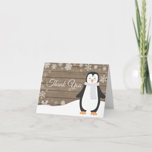 Rustoise Winter Pinguïn Sneeuwvlok Bedankkaart (Voorkant)