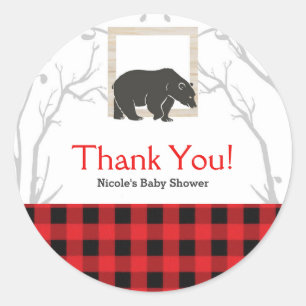 Rustoord Beer Plaid Baby Shower Feest Bruiloft Fav Ronde Sticker