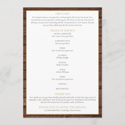 Rustoord Begrafenis Orde van Dienst Programma Programmakaart (Achterkant)