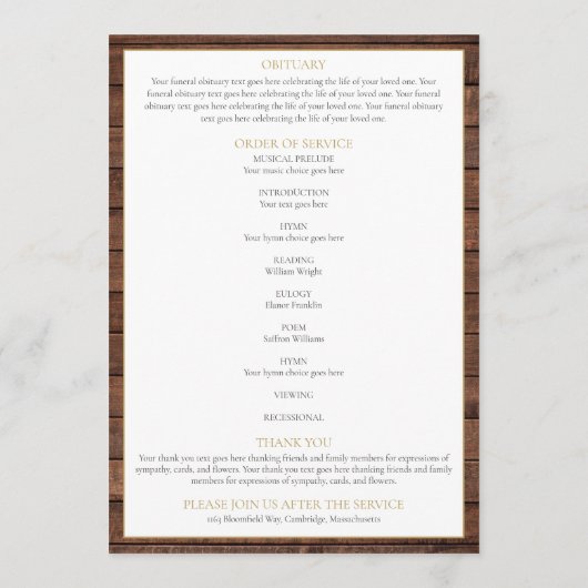 Rustoord Begrafenis Order of Service Programma Programmakaart (Achterkant)