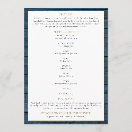 Rustoord Begrafenis Order Of Service Programma Programmakaart (Achterkant)