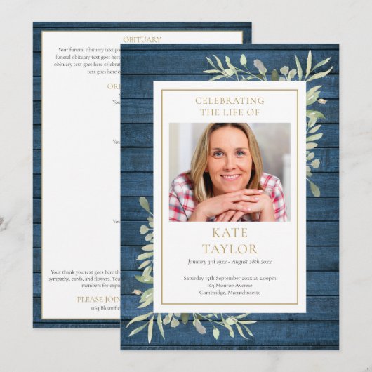 Rustoord Begrafenis Order Of Service Programma Programmakaart (Voorkant / Achterkant)