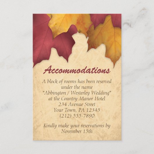 Rustoord Bourgondië Goud Herfst Accommodatiekaarte Informatiekaartje (Voorkant)