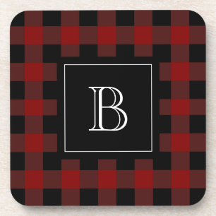 Rustoord Buffel Plaid Monogram Eerste Letter Rood Bier Onderzetter
