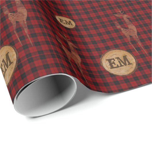 Rustoord Buffelsruitpatroon Herten Monogram Initia Cadeaupapier (Rol Hoek)