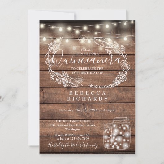 Rustoord Draadlichten Metselwerkpotten Quinceañera Kaart (Voorkant)