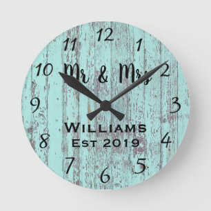 Rustoord Gepersonaliseerd Aqua Vintage Hout Op Maa Ronde Klok
