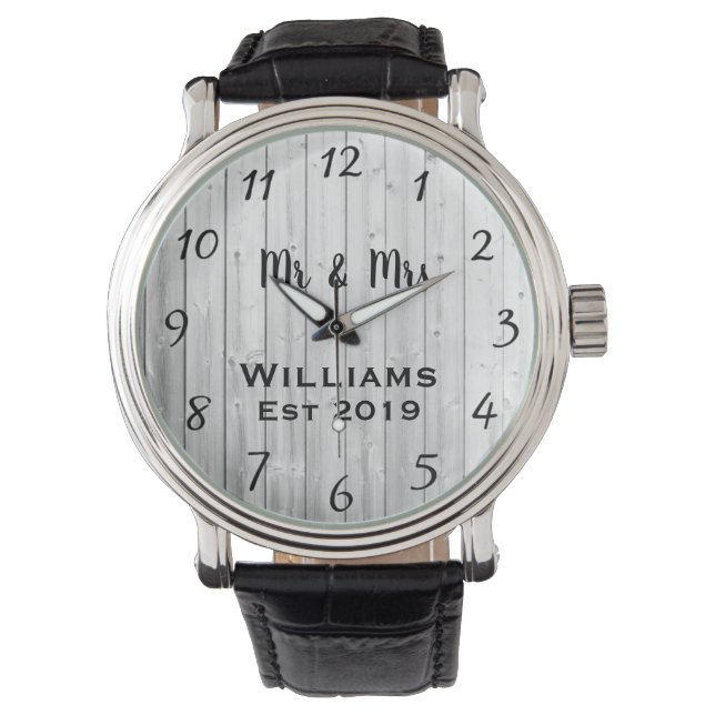Rustoord Gepersonaliseerd Grijs Hout Op Maat Horloge (Voorkant)