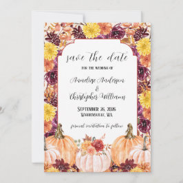 Rustoord herfst aquarel bloemig pompoen foto save the date