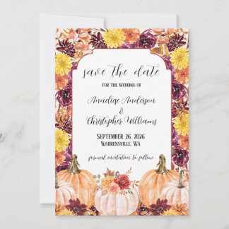 Rustoord herfst aquarel bloemig pompoen foto save the date