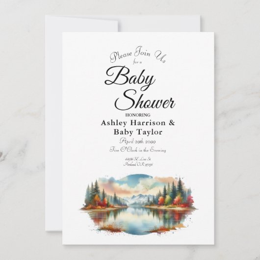 Rustoord herfst meer bos babyshower kaart (Voorkant)