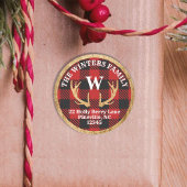 Rustoord Hertengewei Buffalo Plaid Adreslabel Ronde Sticker
