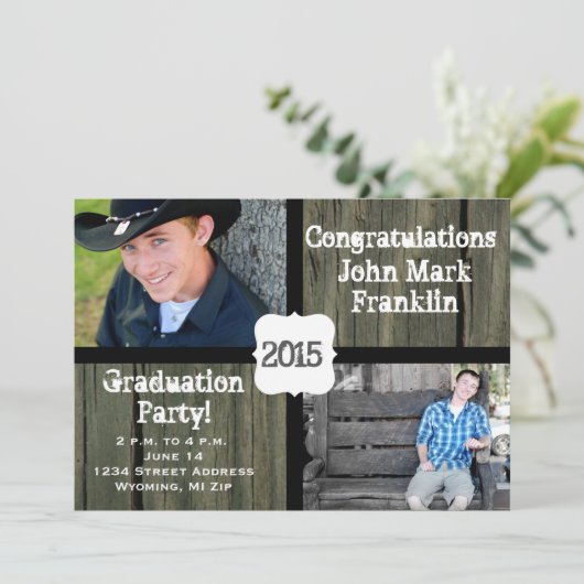 Rustoord hout foto diploma uitnodiging (Staand voorkant)