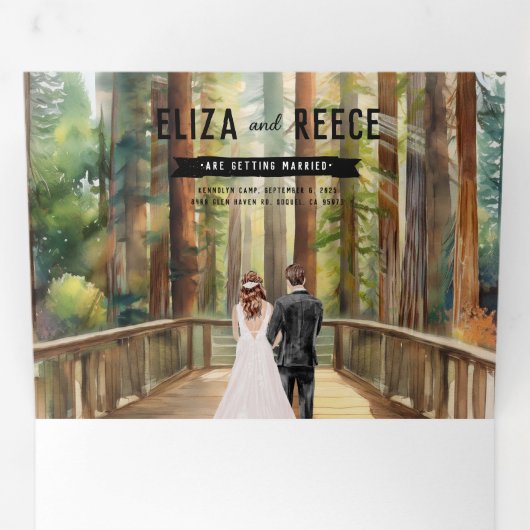 Rustoord Huwelijk in een Rodehoutbos Drieluik Uitnodiging (Binnenzijde eerst)