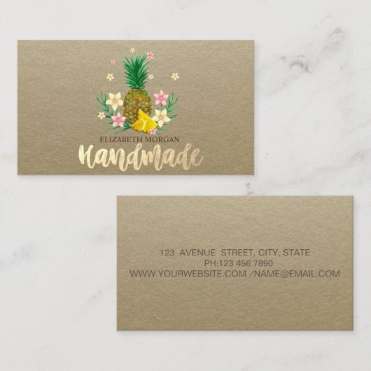 Rustoord , Kraft, Ananas Bloemen Handgemaakt Visitekaartje (Voorkant / Achterkant)