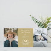 Rustoord monogram zand vakantie fotokaart feestdagenkaart (Staand voorkant)