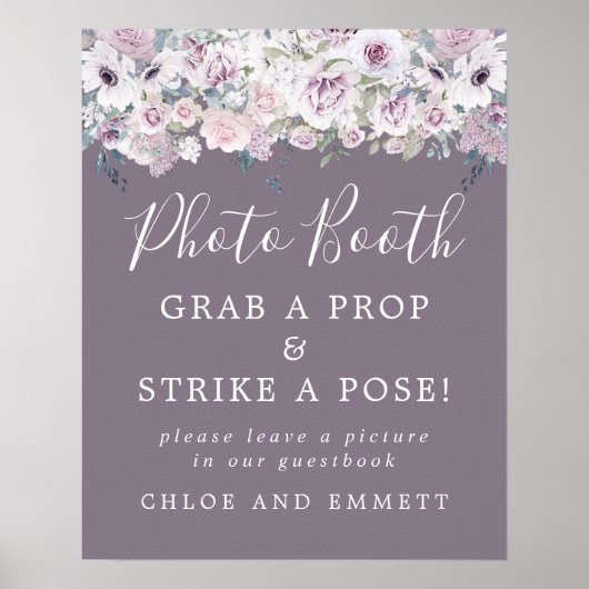 Rustoord Paars Bloemen Huwelijks Foto Booth Bord Poster (Voorkant)