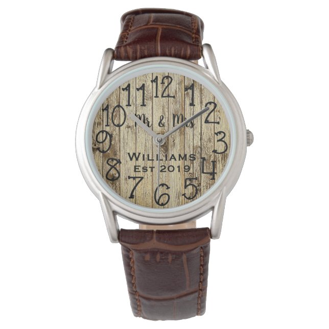 Rustoord Persoonlijk Bruin Hout Op Maat Horloge (Voorkant)