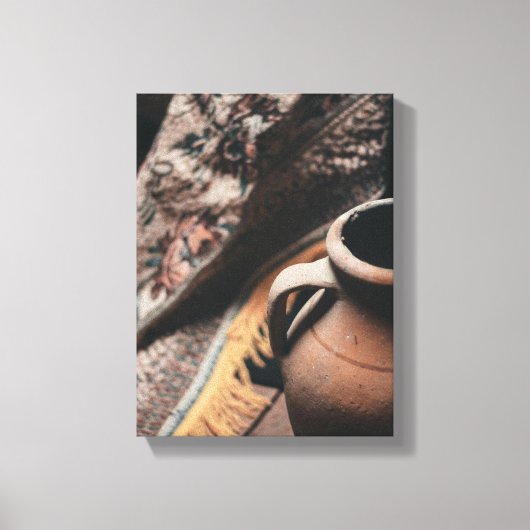 Rustoord stoffen en pot afbeelding op canvas afdruk (Voorkant)