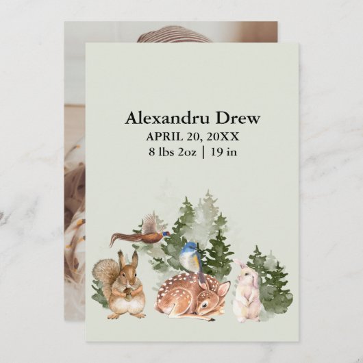 Rustoord Waterverf Bos Geboorteaankondiging Kaart (Voorkant / Achterkant)