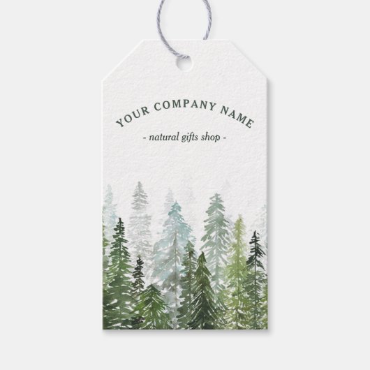 Rustoord Waterverf Dennenbos Logo Aangepast Cadeaulabel (Voorkant)