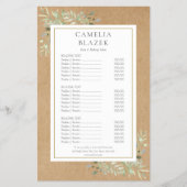 Rustoord Waterverf Groen Salon Service Menu (Voorkant)