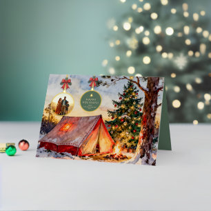 Rustoord waterverf kampeer Kerst ornament foto Folie Feestdagenkaart