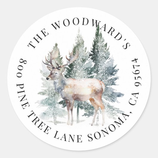 Rustoord Waterverf Sneeuwuil Vakantie Ronde Sticker (Voorkant)