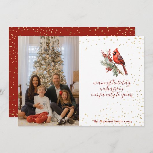 Rustoord Waterverf Winter Kardinaal Hulsttak Feestdagenkaart (Voorkant / Achterkant)