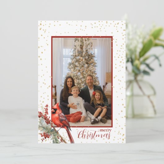 Rustoord Waterverf Winter Kardinaal Hulsttak Feestdagenkaart (Staand voorkant)