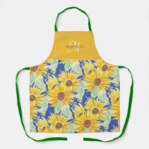 Rustoord Waterverf Zonnebloem Patroon Monogram Schort
