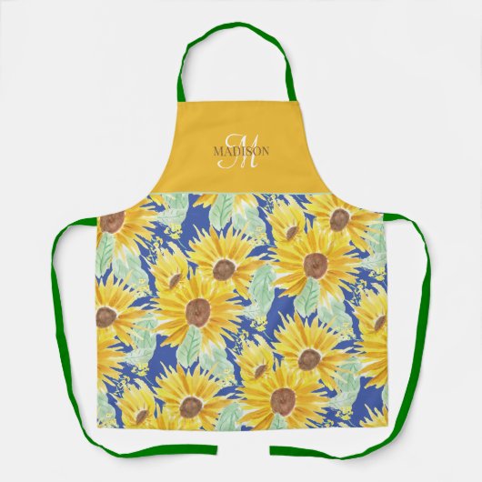 Rustoord Waterverf Zonnebloem Patroon Monogram Schort (Voorkant)