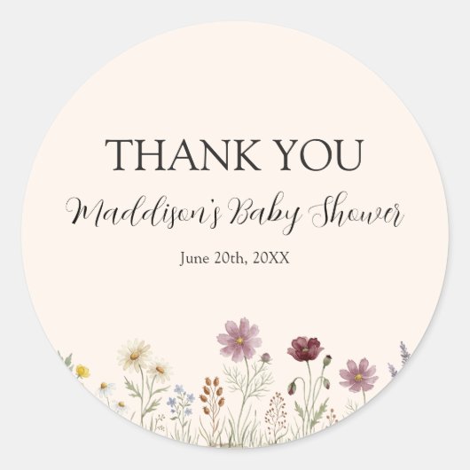 Rustoord Wildbloem Baby Borrel Bedankt Stickers (Voorkant)