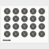 Rustoord zwart schoolbord monogram kerstkrans ronde sticker (Vel)