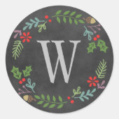 Rustoord zwart schoolbord monogram kerstkrans ronde sticker (Voorkant)