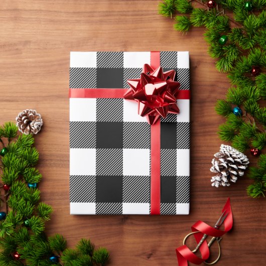 Rustoord zwart wit grote Buffalo geruite Kerst Cadeaupapier (Feestdagen Geschenken)