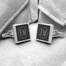Rustoord zwarte en witte monogram zilveren manchet