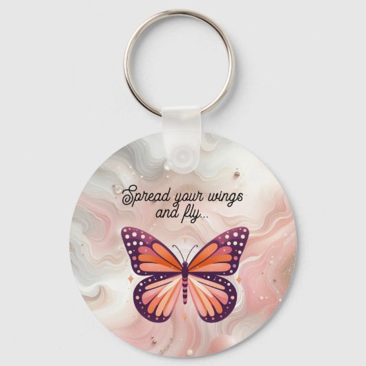 Rustoordappel Monarchvlinder met Spreuk Sleutelhanger (Voorkant)