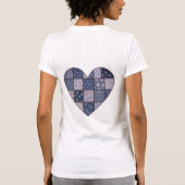 Rustoordblauwe denim patchwork hartillustratie t-shirt (Achterkant)