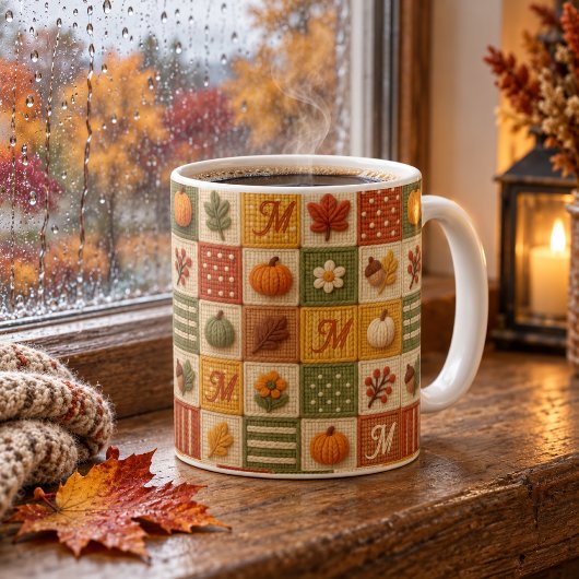 Rustoordige herfst patchwork pompoen monogram koffiemok