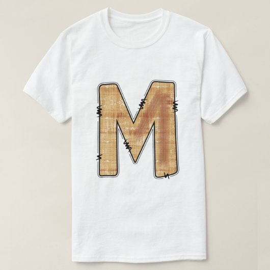 Rustoordige Letter M Jute Textuur Monogram Wit T-shirt (Design voorkant)
