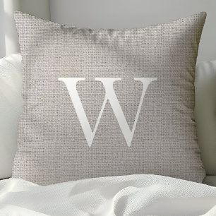 Rustoordige lichtgrijze jute monogram kussensloop kussen