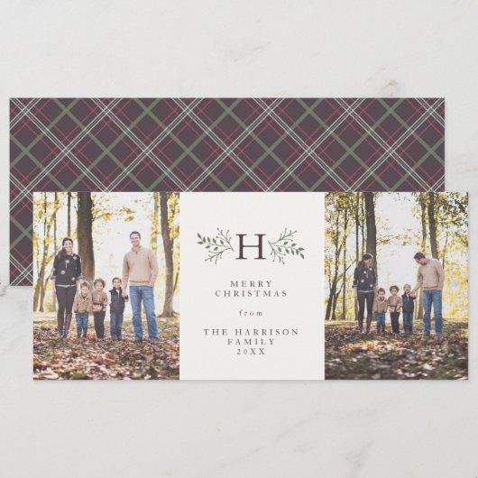 Rustoordige monogram twee foto kerstkaart (Voorkant / Achterkant)