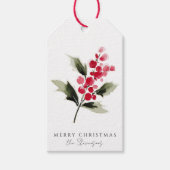 Rustoordige Waterverf Hulstbes Kerstcadeautags Cadeaulabel (Voorkant)