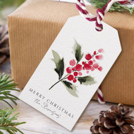 Rustoordige Waterverf Hulstbes Kerstcadeautags Cadeaulabel